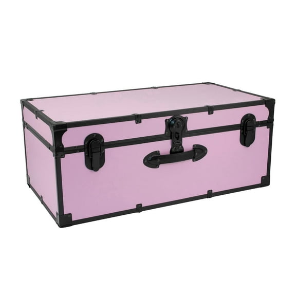 HomeStock Rustic Romance Heavy Duty 30" Under Bed College Storage Trunk with Lock, Latch Closure Type, 15.75" D x 30" W x 12.25" H, Ideal Camp Dorm Room Trunk Footlocker-Color:Pink