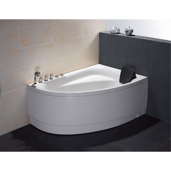 Homestock Mediterranean Mastery 5' Single Person Corner White Acrylic Whirlpool Bath Tub - Drain On Left