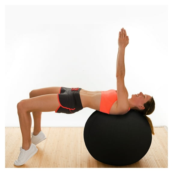 Yoga Ball 30" - Black Balance Ball w/ Cotton Cover & Leather Handle - Core Strength & Posture Improvement - 660lb Capacity