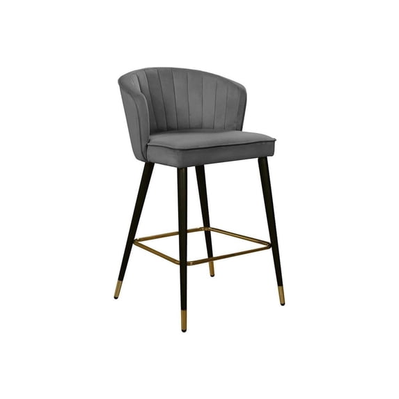 City Chic Modern, Contemporary Velvet Upholstered Counter Height Stool with Channel Tufting and Gold Tipped, Black Metal Legs, Grey, 20" W x 21" D x 36.5" H