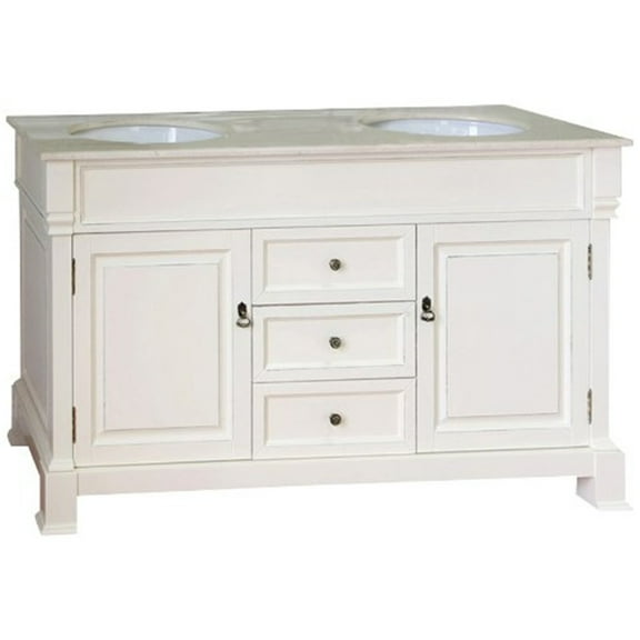 Mid-Century Double Sink Vanity 60 Inch, Cream White Bathroom Vanity, Wood Vanity with Drawers
