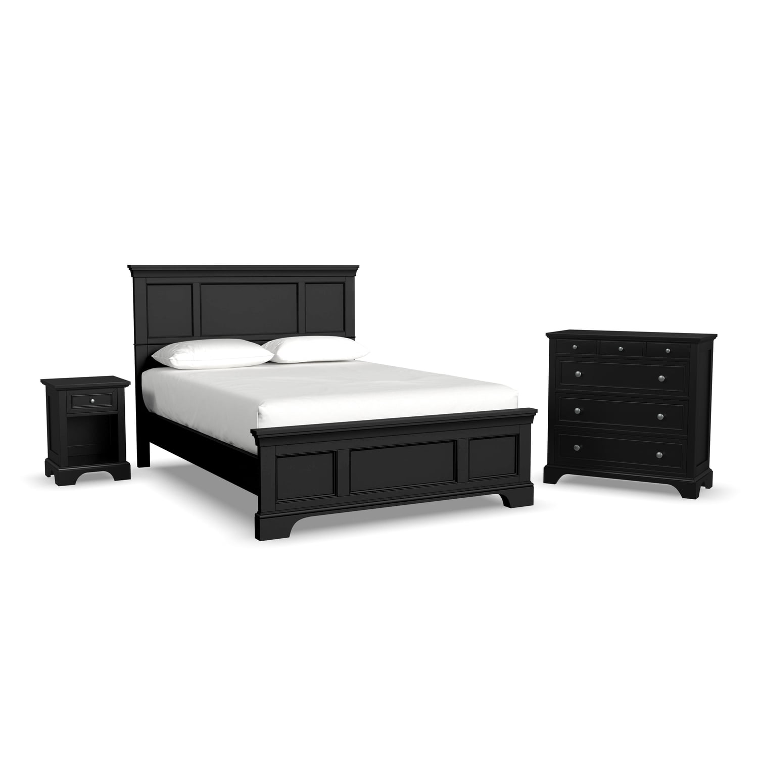 Ebony Black Queen Bed Set with Nightstand and Chest