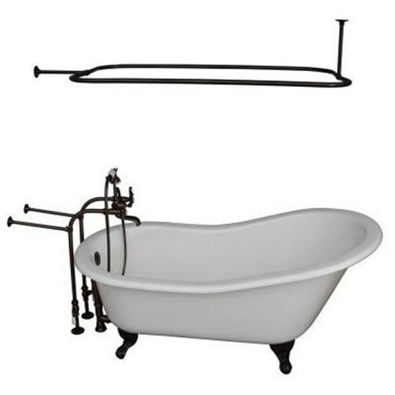60 Inch Freestanding Clawfoot Bathtub - Modern Slipper Tub with Shower - Cast Iron & Acrylic