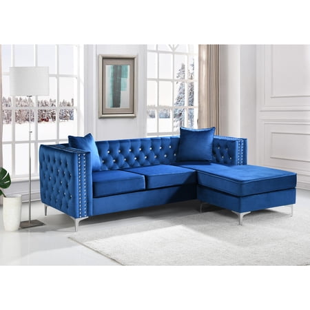 Modern Sofa Chaise with Velvet Fabric & Tufting - Stylish Living Room Furniture, 87"