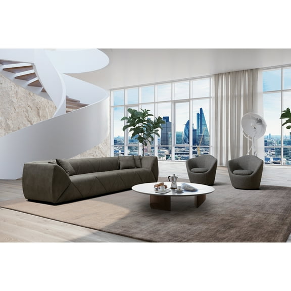 Modern 4 Seater Sofa - Dark Grey Nubuck Living Room Couch, Minimalist Design, Black Legs