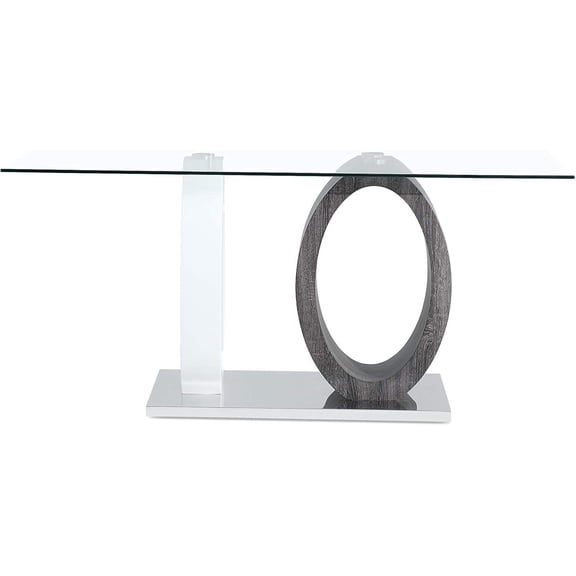 Homestock Modern Minimalism Dining Table Made With Stainless Steel Accents In Polished Chrome Finish, Ultra Modern Design, Bold Style, Clear Glass Top, White/Grey