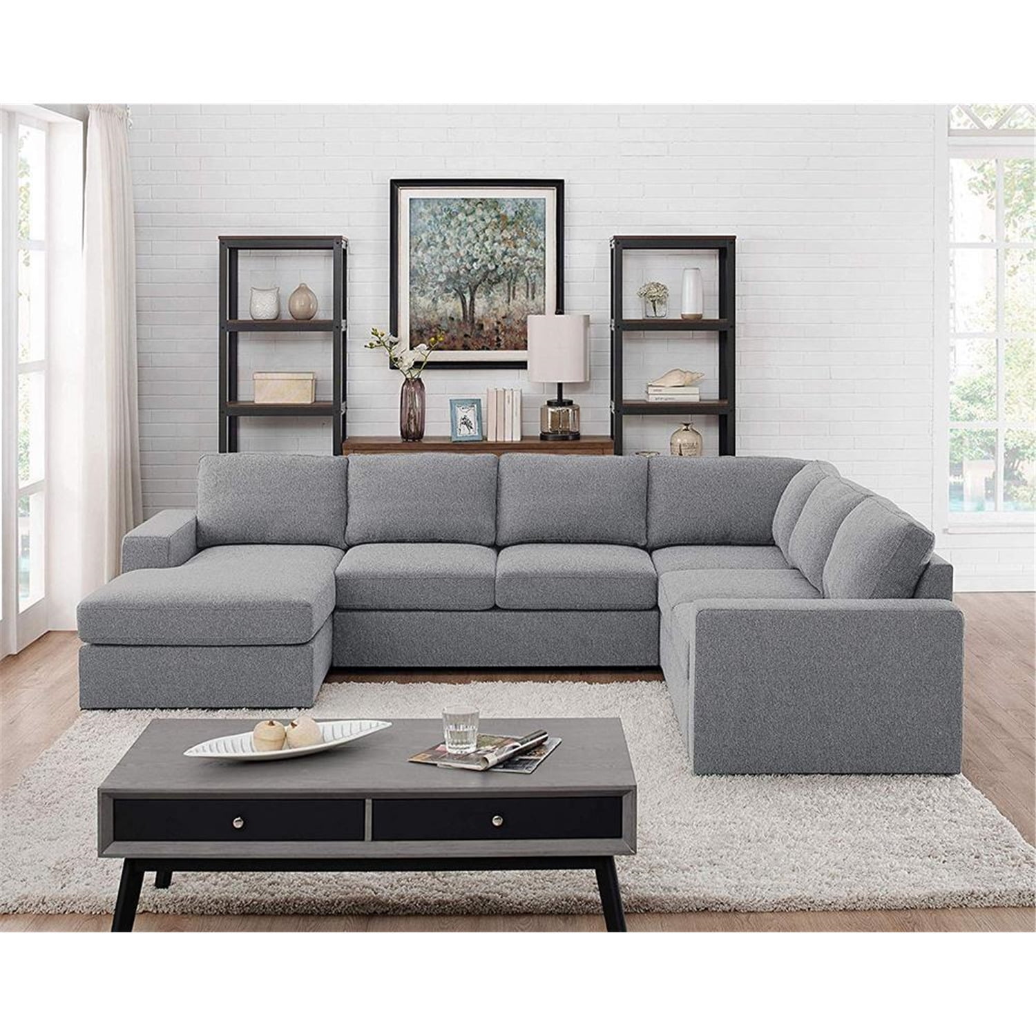 Homestock Modern Minimalism Light Gray Linen 6 Seat Reversible