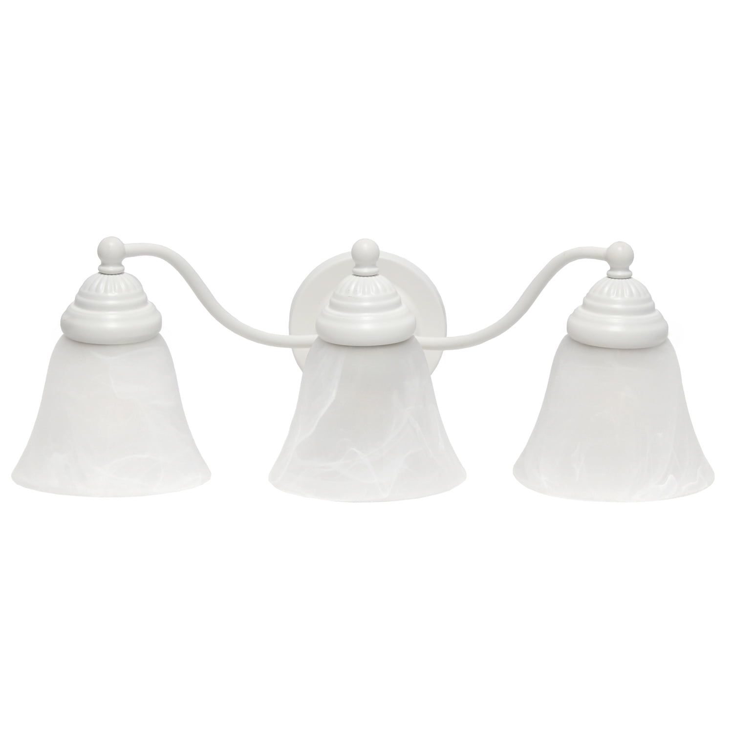 Homestock Modern Minimalism Traditional Three Light Curved Metal And Alabaster White Glass Shade Vanity Uplight Downlight Wall Mounted Fixture For Bathroom, Entryway, Hallway, White