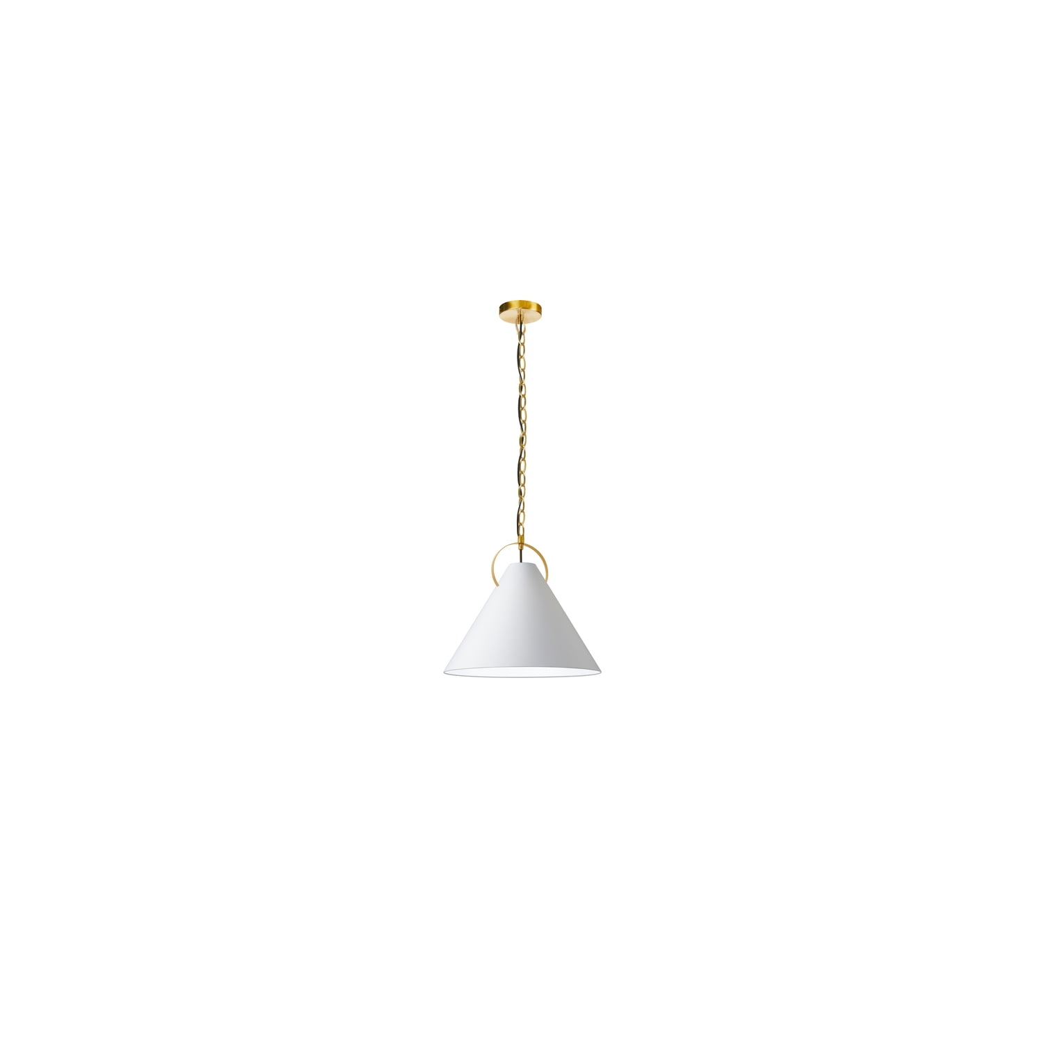 Aged Brass and White Fabric 1-Light Pendant for Indoor/Outdoor Use