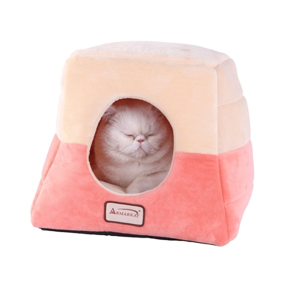Cat Bed Cave - Soft Velvet Pet Cave Bed, Cozy Cuddle Bed for Cats - OrangeBeige, 15"L