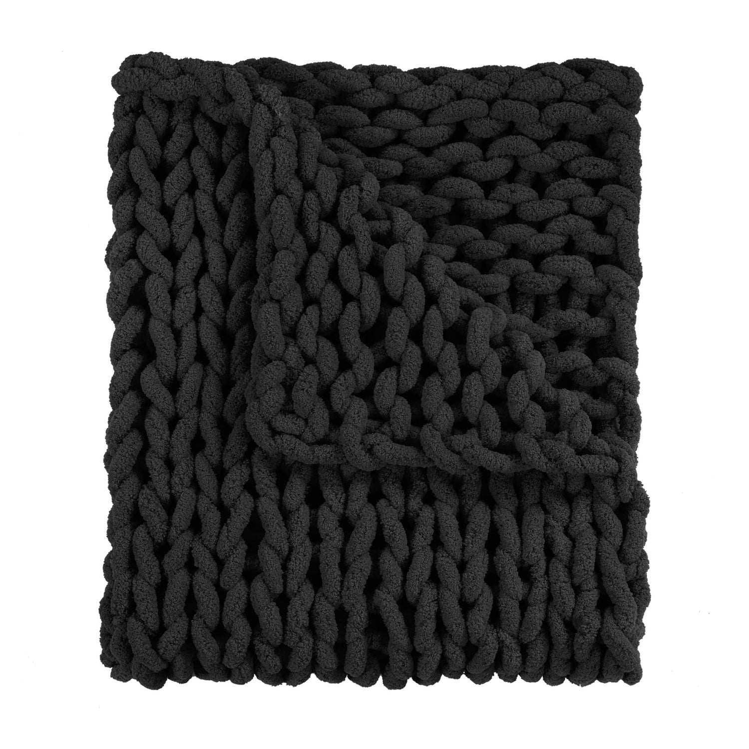 Charcoal Gray Knitted Chenille Throw Blanket, 50" x 40"
