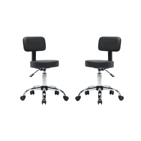 Homestock Modern Motifs Drafting Stool, Set Of 2, Ergonomic Design, Home, Office Chair/Stool, Adjustable Height Stool, Faux Leather Upholstery, Heavy-Duty Casters For Mobility-Color:Black