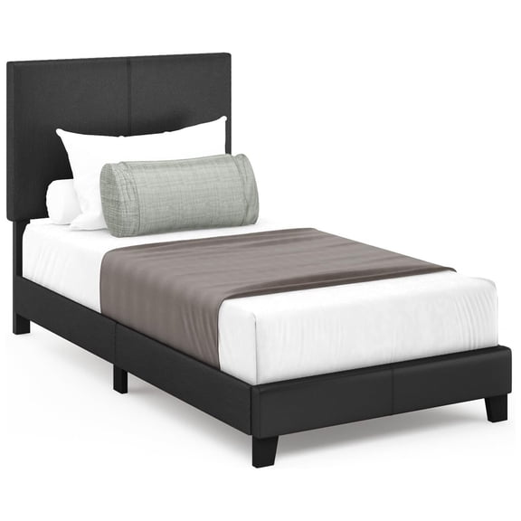 Modern Motifs Upholstered King Bed Frame In Black Pu Leather With Foam-Filled Headboard For Comfort And Style, Suitable For Glamorous Interiors