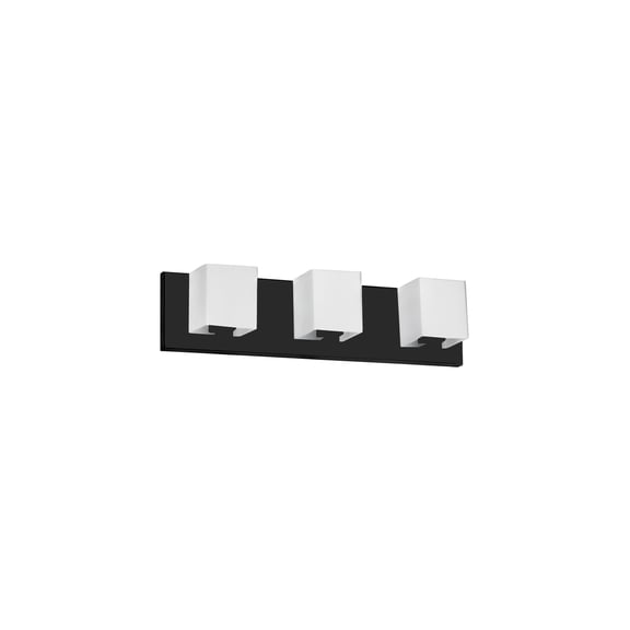 Modern 3 Light Vanity Light - Black Finish, White Glass Shade - Bathroom Lighting