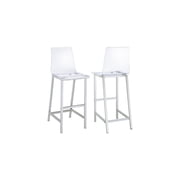 Homestock Modern Muse Barstools With Back Chrome And Clear Acrylic Set Of 2 Bar Stool Chairs, Clear Stools For Kitchen, High Stool, Clear.21"D X 17"W X 46"H