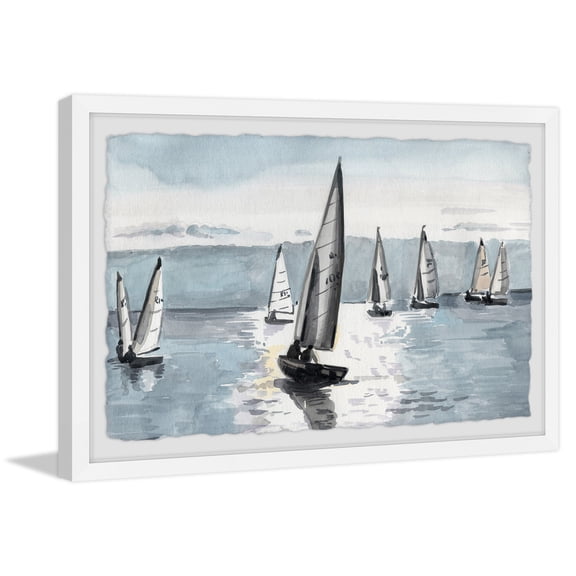 Modern Sailing Regatta Wall Art Print - Framed Abstract Home Decor - 18x12 Inch Contemporary Painting
