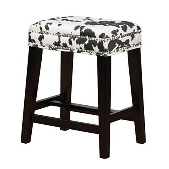 Homestock Modern Muse Wood Cow Print Counter Stool 24.5 - Black Cow Print, Solid Wood, Rubberwood, Foam, Some Assembly Required