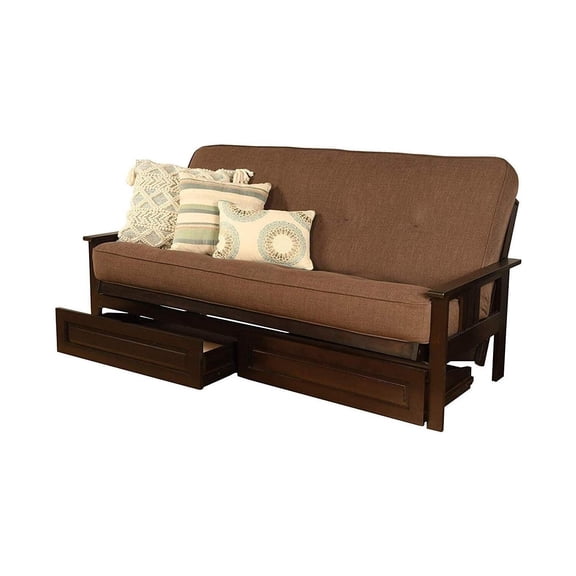Modern Muse Wood Futon Frame Set with Storage Drawers, Classic Style with Mission Style Arms with Solid Pattern with Foldable Feature for Lounge Room with Tight Back
