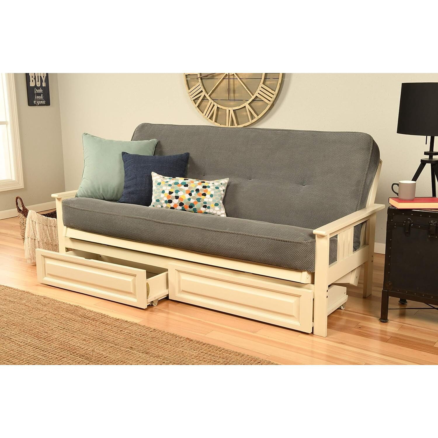 Futon With Storage Modern Muse Wood Futon Frame Set with Storage Drawers, Classic Style ...