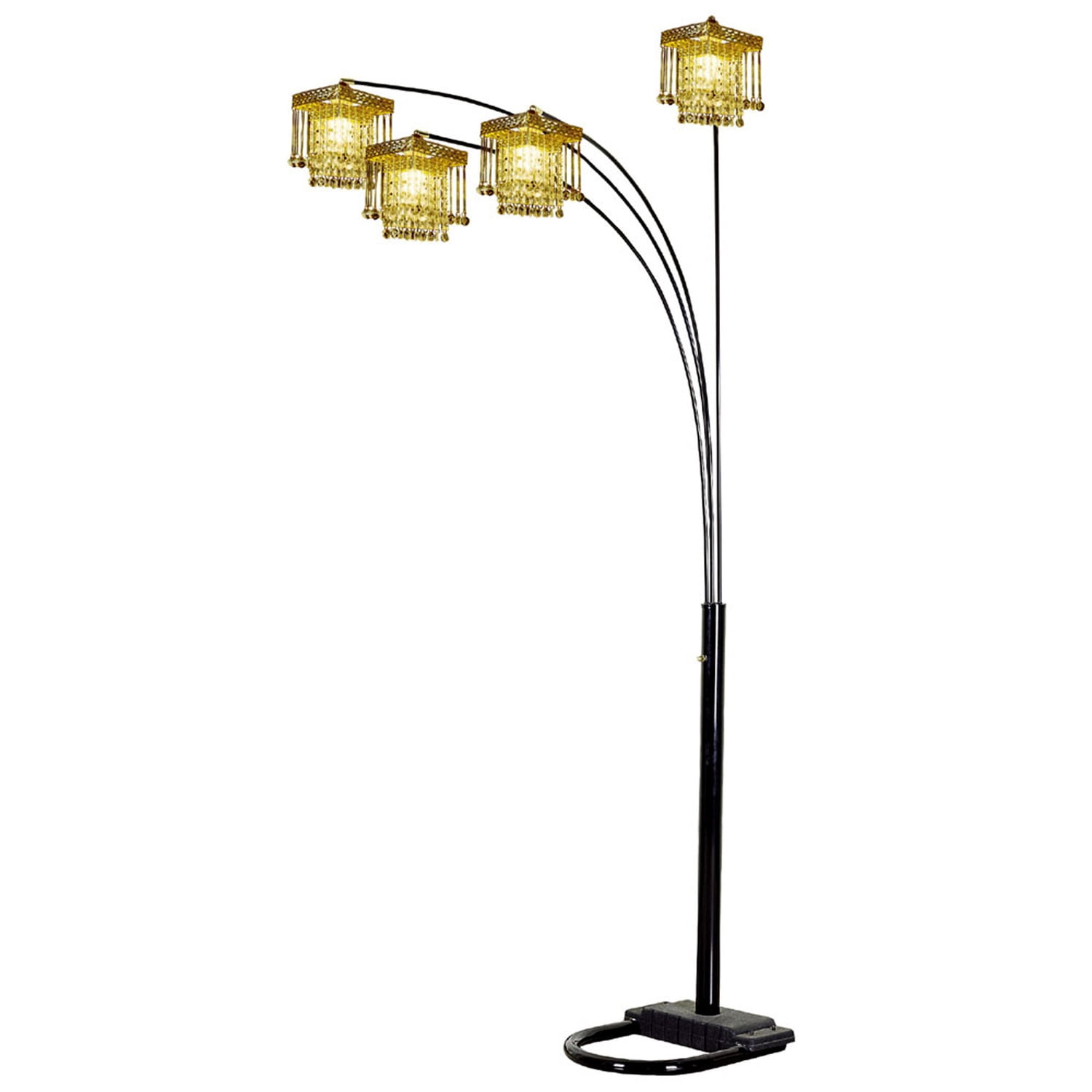 84" Black Metal Arc Floor Lamp with Chandelier Shades