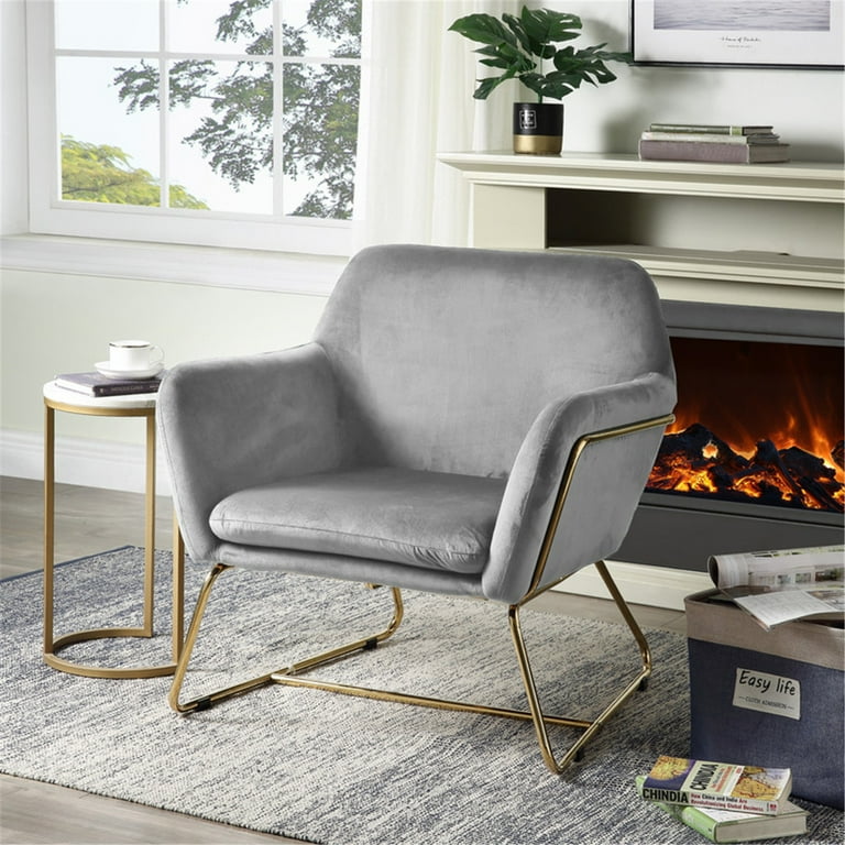 Homestock Mountain Lodge Gray Velvet Accent Chair with Metal Base Walmart