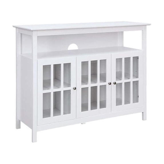 Contemporary Cool TV Stand with Storage Cabinets, Shelved Storage Behind Glass Doors, 36"D x 15.5"W x 35.5"H, Smart Cable Management for a Tidy Entertainment Area