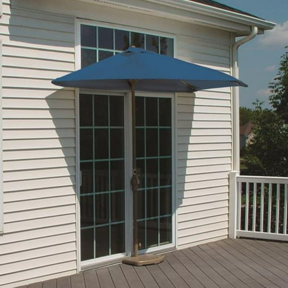 Wall Mounted Patio Umbrella - 9ft Shade Brella - Blue Canopy - Outdoor Decor - Easy Crank Design