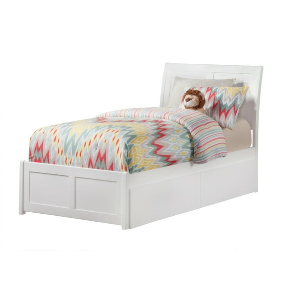 Twin Platform Bed with Drawers - HomeStock Storage Bed, White Finish, Hardwood Slats