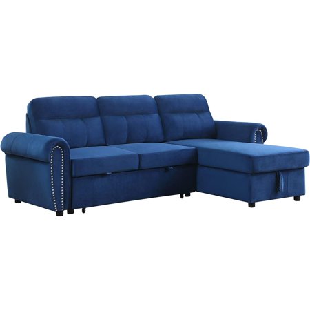 Homestock Natural Beauty Reversible Sleeper Sectional Sofa Chaise-Color:Blue