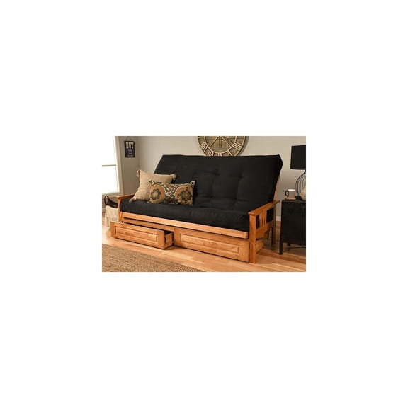 Natural Beauty Wooden Futon Frame Set with Mattress, Queen Size Futon Frame with Mattress, Straight Arm, Versatile and Convertible Design Futon Frame for All Spaces