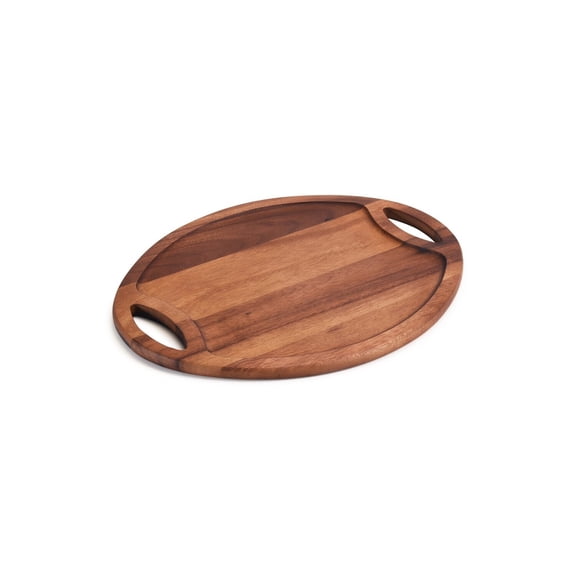 Acacia Wood Serving Tray with Handles - Large Decorative Oval Tray