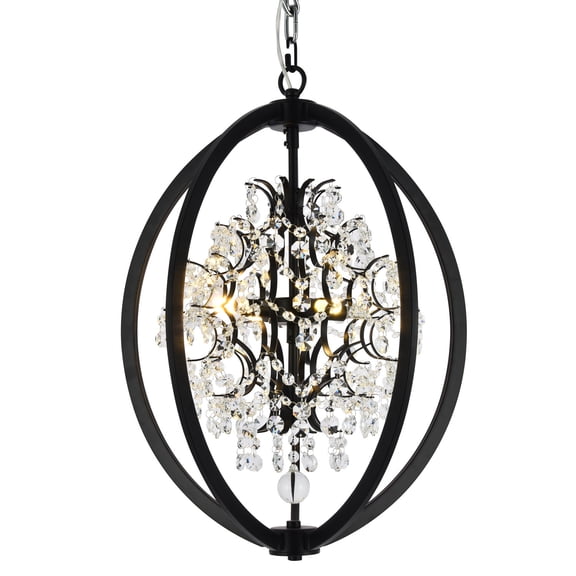 Homestock Neo-Classical Nostalgia Black Metal Sphere Cage Chandelier With Clear Hanging Beaded Crystals, 18 X 18 X 24 Inches, Remote Control