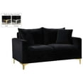 thumbnail image 1 of Homestock Neo-Classical Nostalgia Black Velvet Loveseat - Deep Cushions, Customizable Gold or Chrome Legs, Cozy Design for Comfort, 1 of 1