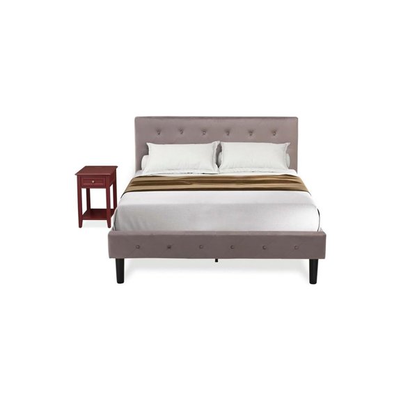 Old World Charm 2 Piece Bed Set - Button Tufted Wood Bed Frame - Velvet Fabric Upholstered Headboard And A Nightstand