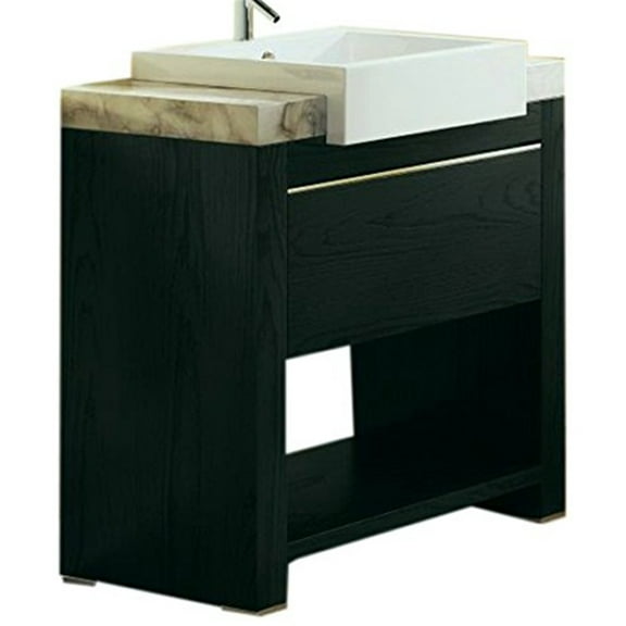 Single Sink Vanity 36 Inch - Old World Style, White Carrara Marble Top, Ceramic Sink, Wall Mount Base