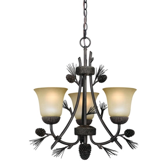Mini Chandelier 3 Light Rustic Bronze Pinecone Chandelier for Dining Room
