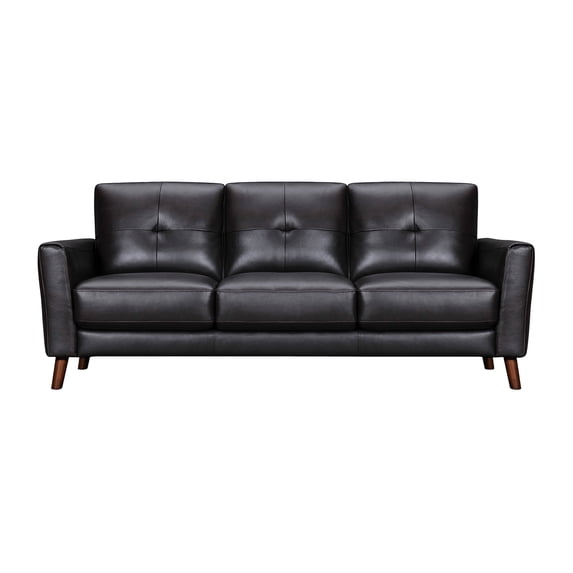 Brown Leather Sofa 82 Inch - Modern Living Room Couch, Comfortable Seating