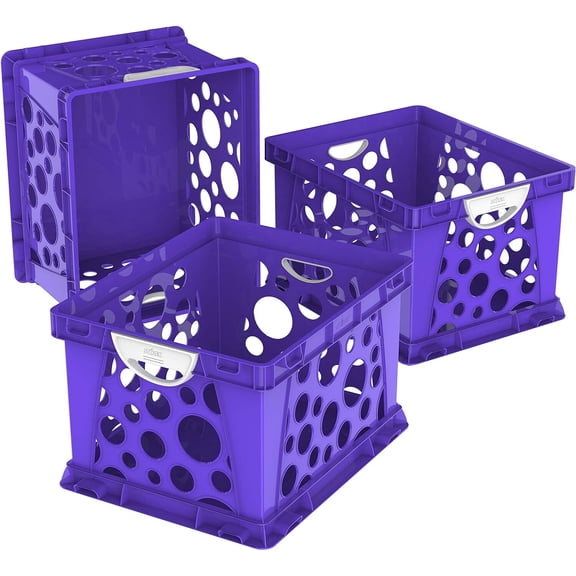 Premium File Crate With Molded Handles, Letter And Legal Document And Folder Storage, 3-Pack , Made Of Plastic - 17.25"L X 14.25"W X 10.5"H