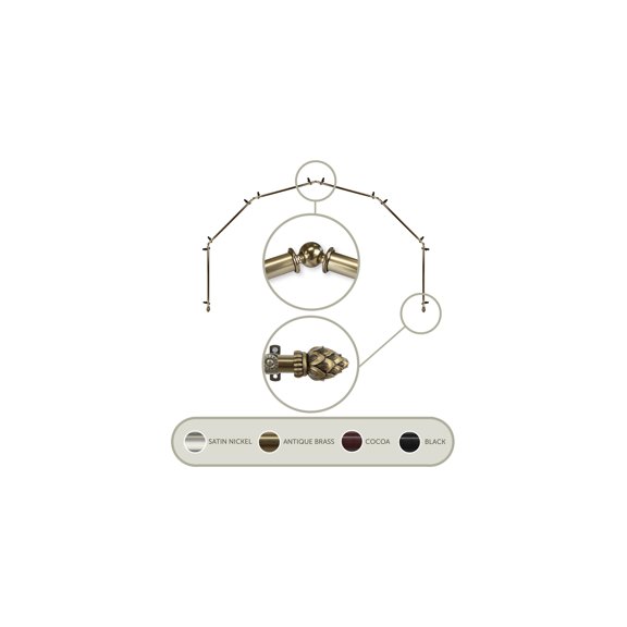 Bay Window Curtain Rod - 6-Sided Antique Brass Rods - Corner Drapery Hardware - Renaissance Style