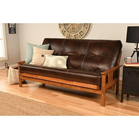 Homestock Contemporary Cool Full Size Hardwood Futon Frame Set in Barbados Finish with Mattress, Easily Converts to Bed - 79"L x 37"D x 33"H-Color:Oregon Trail java,Size:Without Storage Drawers
