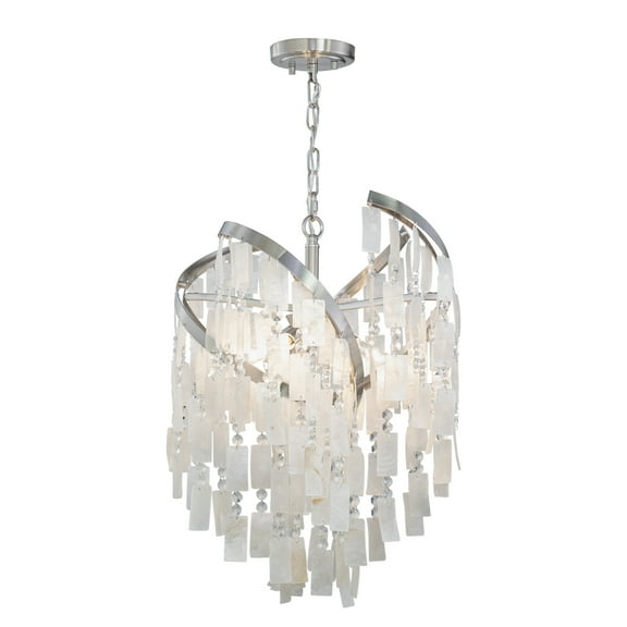Homestock Renaissance Rhapsody 4 Light Satin Nickel Coastal Glam Pendant Chandelier Light With Capiz Shells And Crystal