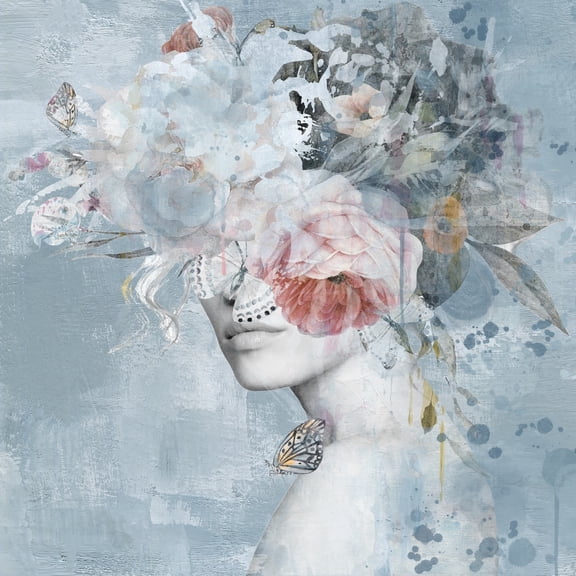 Woman Portrait Canvas Wall Art - Floral Painting Print on Wrapped Canvas - Large Modern Home Decor