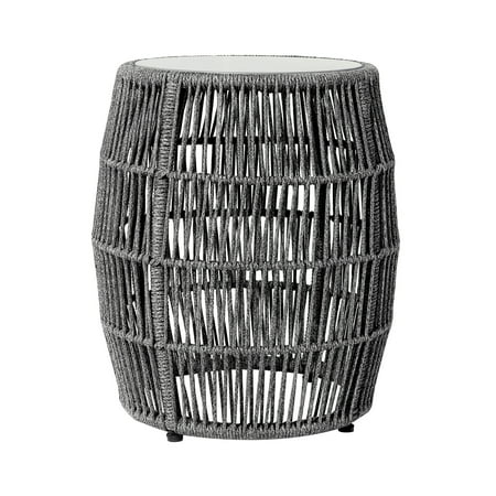 Garden Stool End Table - Indoor Outdoor Rope Stone Accent Table - Patio Furniture