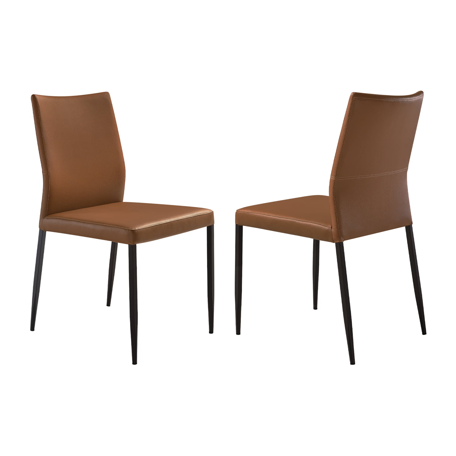 Brown Faux Leather Parsons Side Chair with Black Metal Legs
