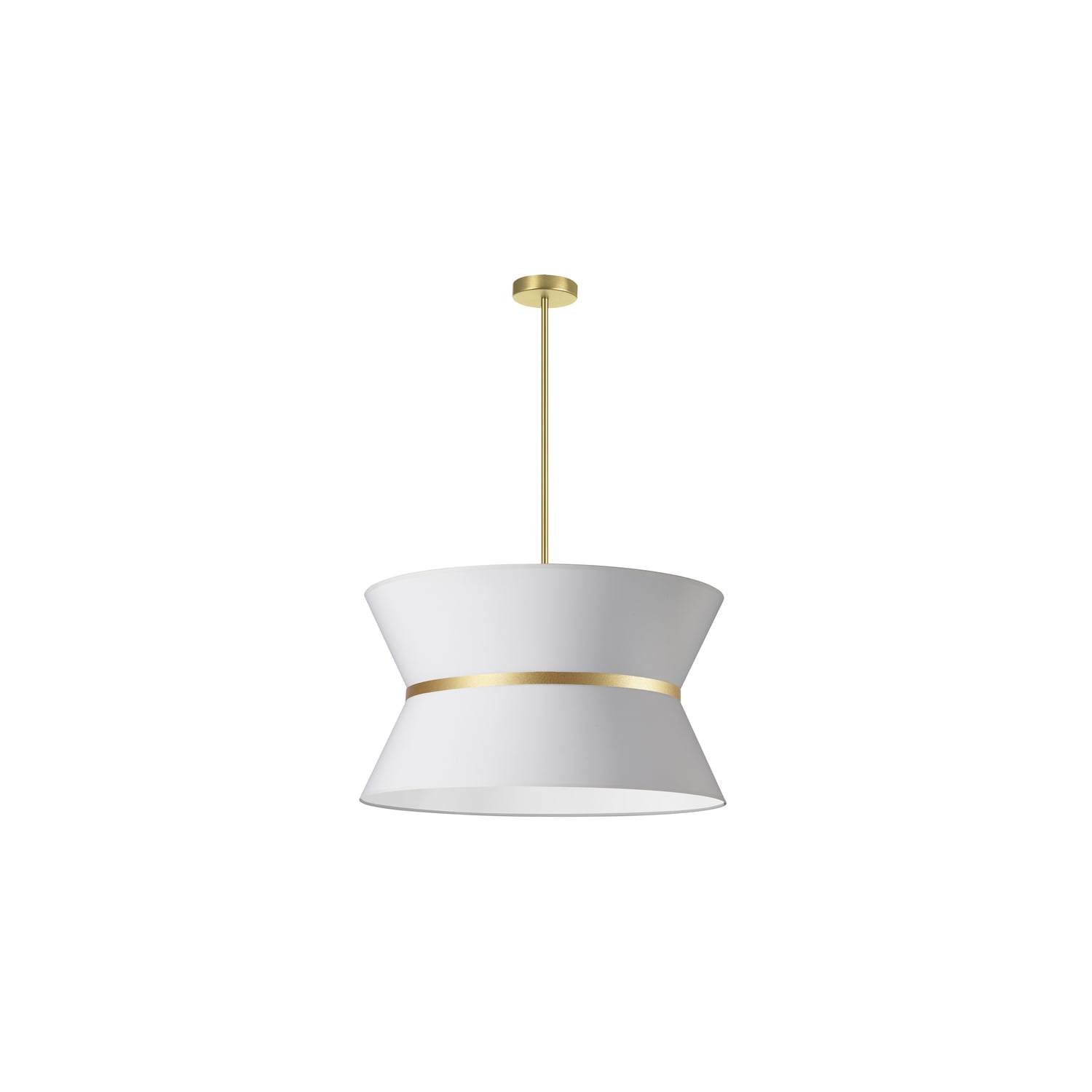 Aged Brass Drum Pendant Light with White and Gold Shade