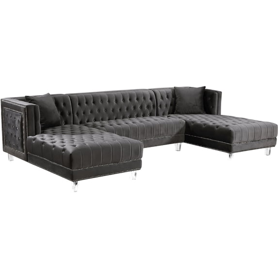 Homestock Retro Relaxation Grey Velvet 3pc. Sectional