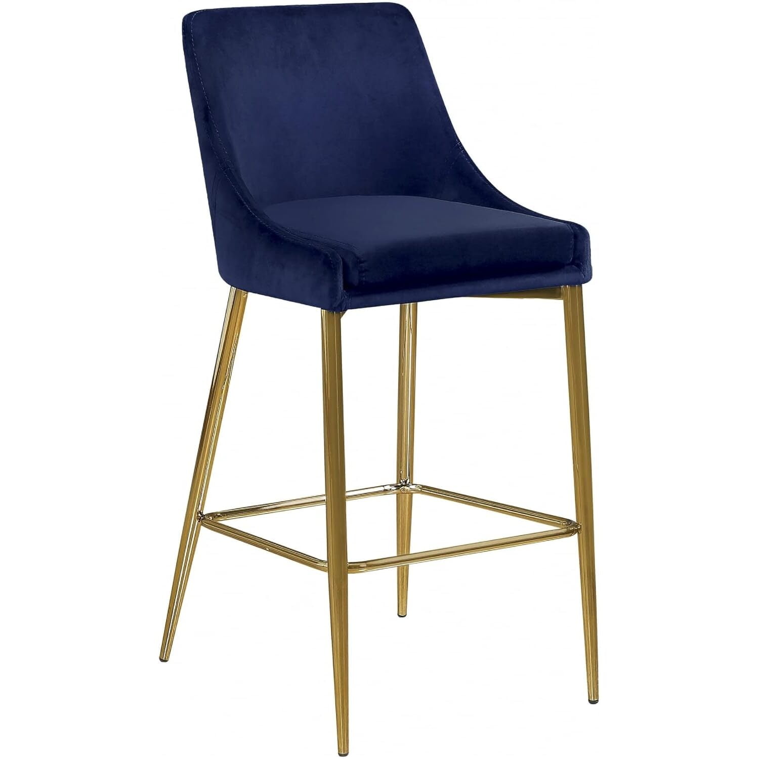 Navy Velvet and Chrome Counter Height Stools, Set of 2