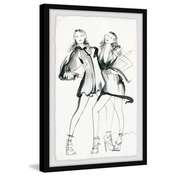 Retro Wall Art Print Framed - Abstract Twins Decor 18x12 Inch - Modern Home Decor Painting