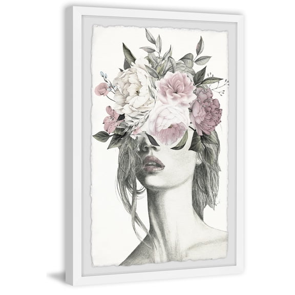 Retro Flower Crown Wall Art Canvas Print Framed Painting - Large Living Room Decor 30x45 Inches