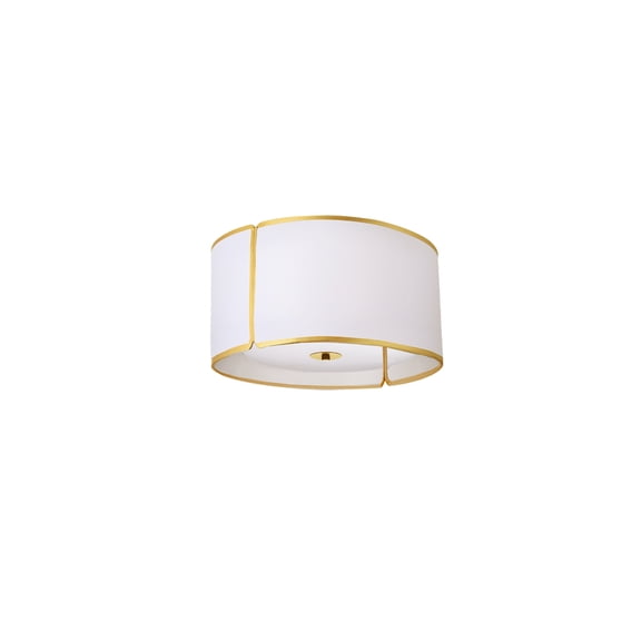 3 Light Drum Flush Mount Ceiling Light - Retro Gold Finish & White Shade
